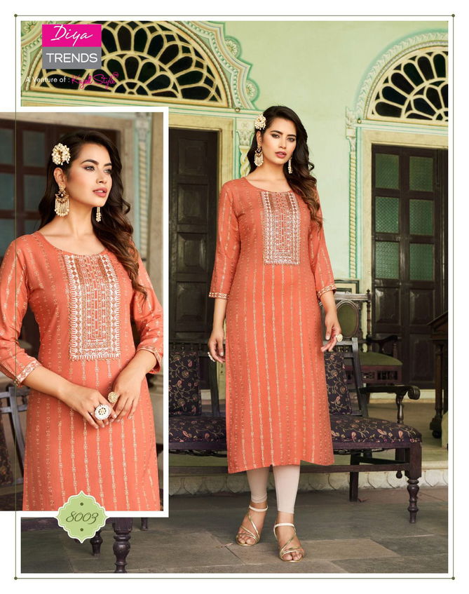 Victoria Vol 8 By Diya Rayon Foil Printed Kurtis Catalog